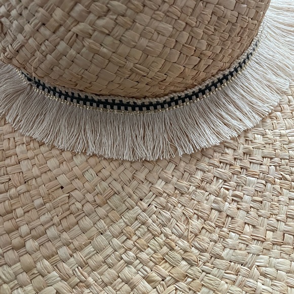 Express Raffia Boho Straw Beach Hat With Blue Fringed Band - Picture 2 of 3